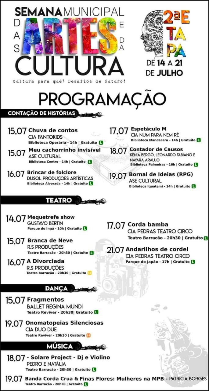 Programação da Semana das Artes e da Cultura