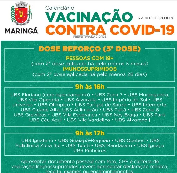 Cronograma de 3ª dose. Fonte: PMM