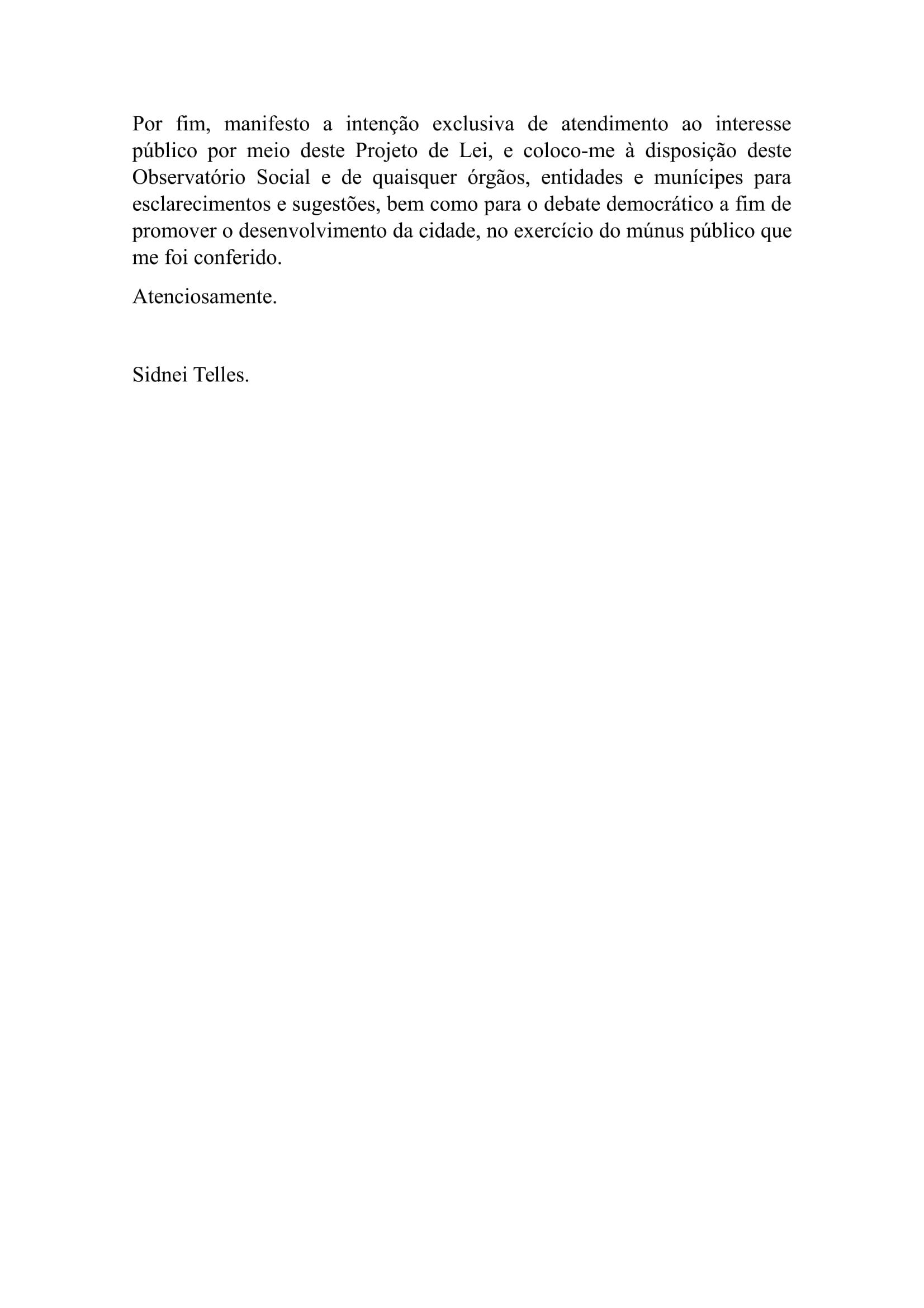 Nota do Vereador Sidnei Telles