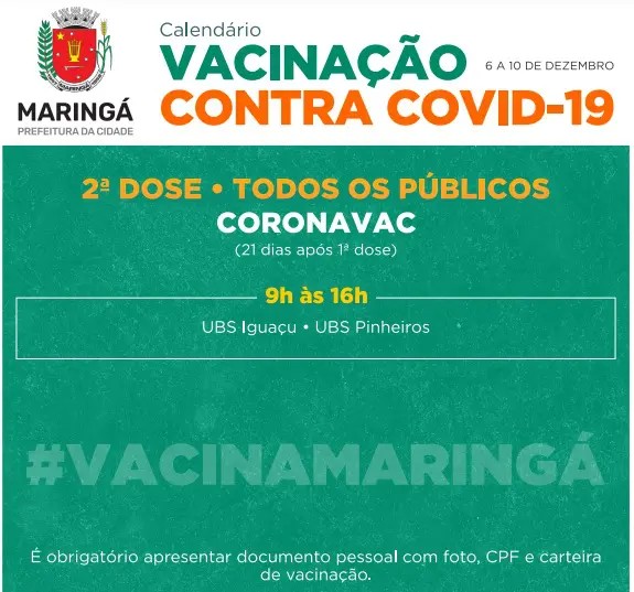 Cronograma de 2ª dose da Coronavac. Fonte: PMM