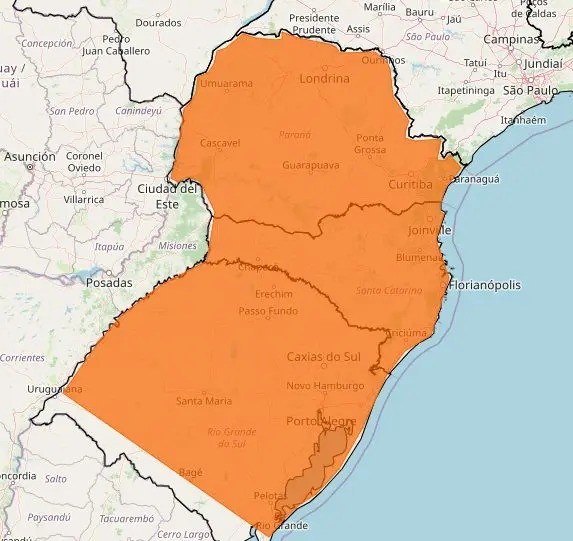 Inmet alerta para chuva e tempestades em Maringá e todo o Paraná. Foto: Reprodução/Inmet