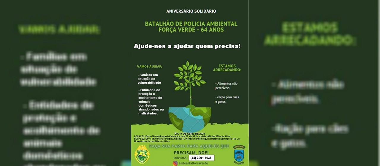 Polícia Ambiental promove drive-thru solidário para arrecadar alimentos