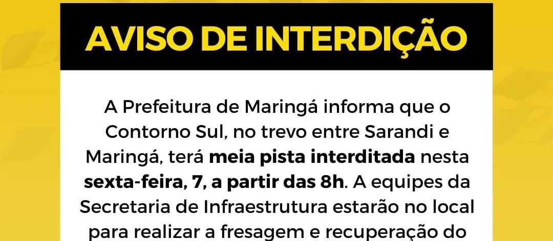 Contorno Sul tem interdição parcial nesta sexta-feira (7) para reparos na pista