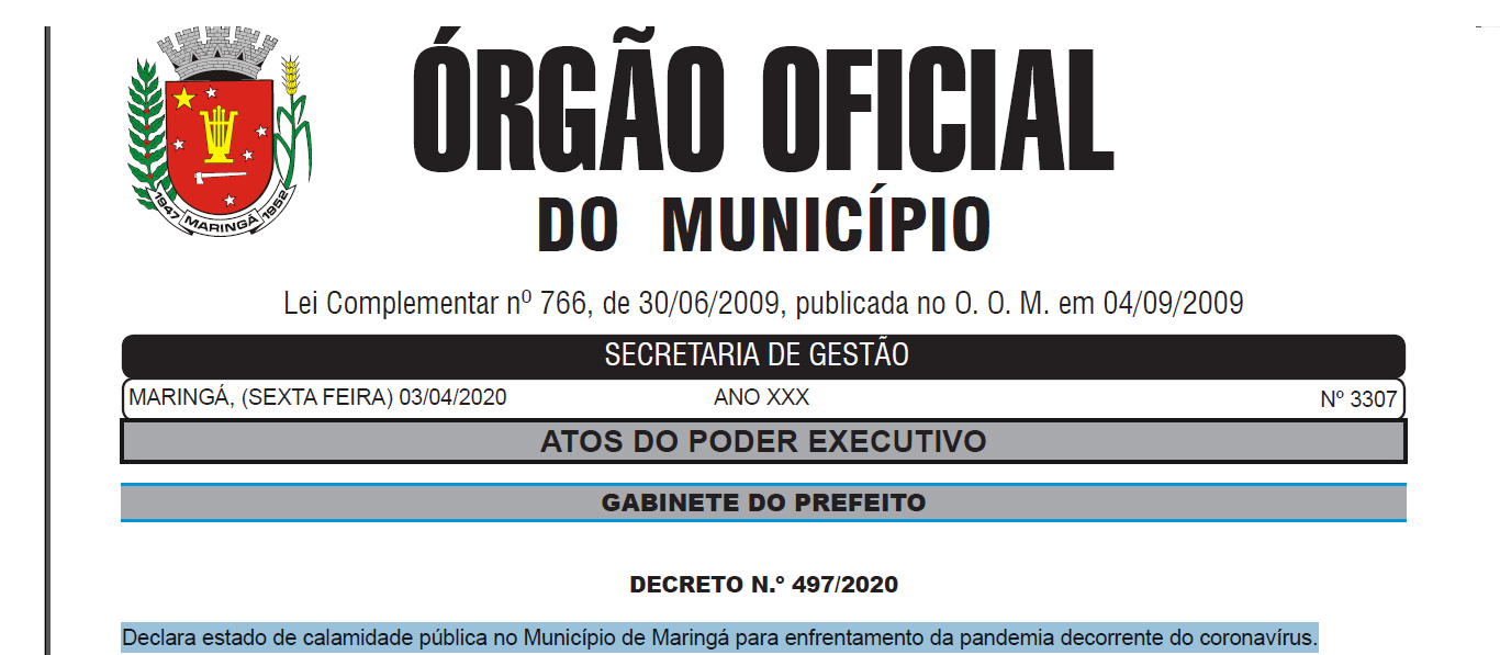 Maringá declara estado de calamidade pública  