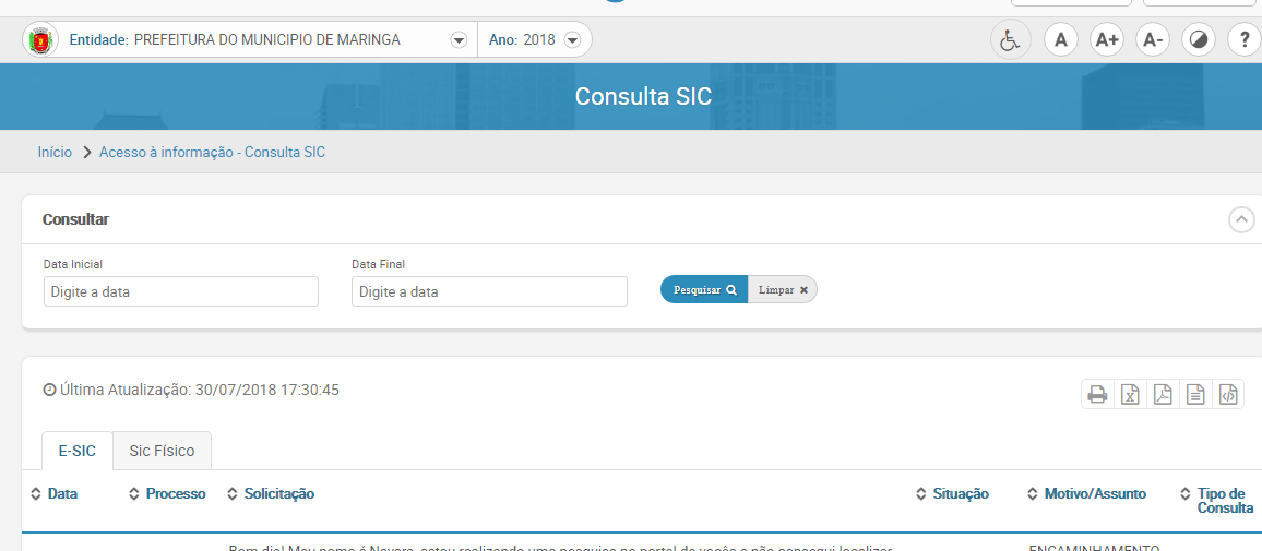 Sem identificar a reportagem, CBN solicita dados pelo sistema de Acesso à Informação do município