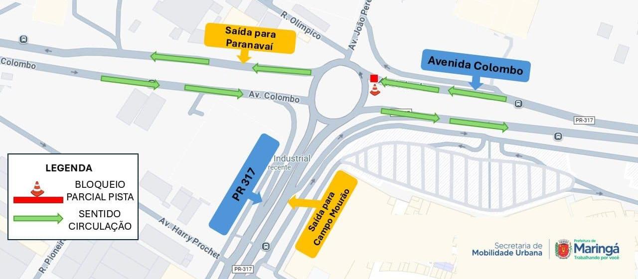 Confira interdição na Avenida Colombo saída para Paranavaí