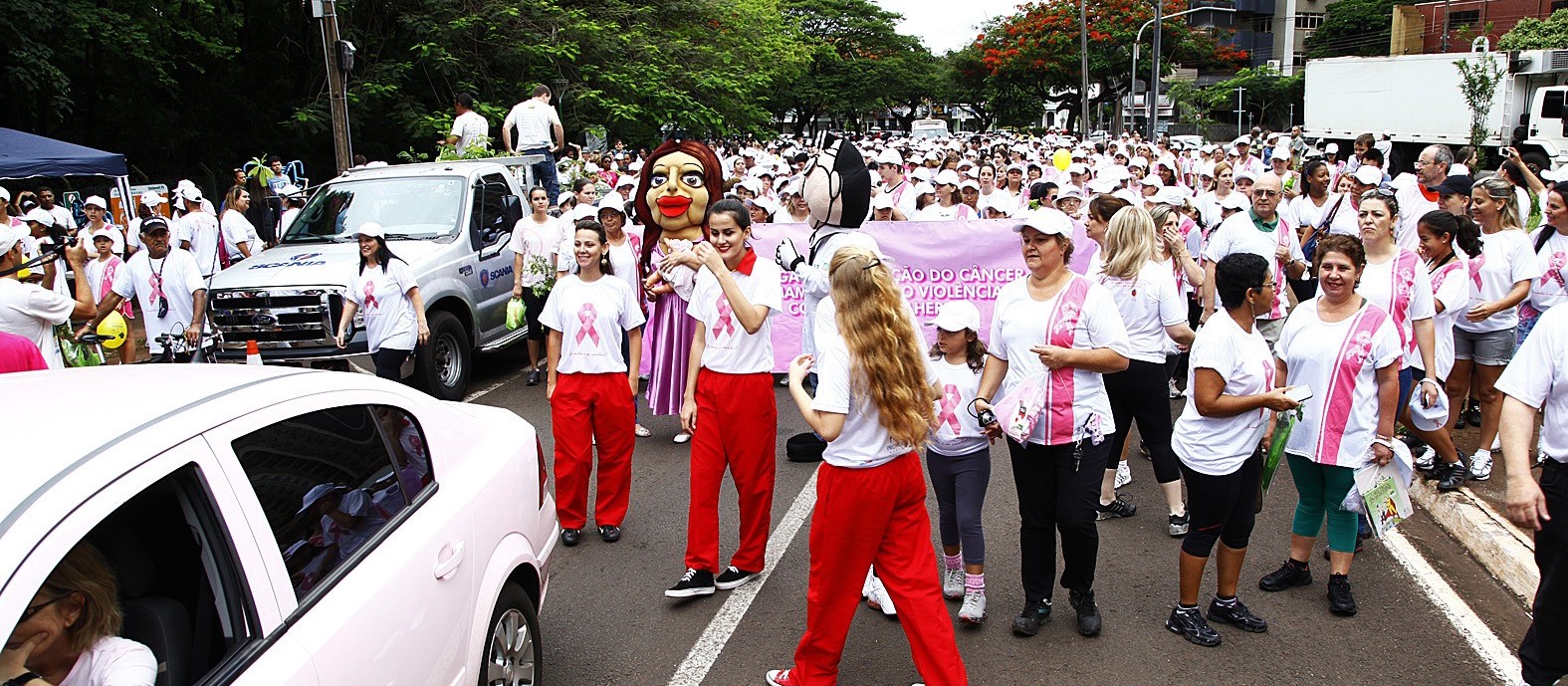 Caminhada contra câncer de mama e de próstata une mulheres e homens