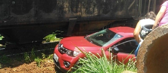 Duas mulheres ficam feridas em colisão entre carro e trem 