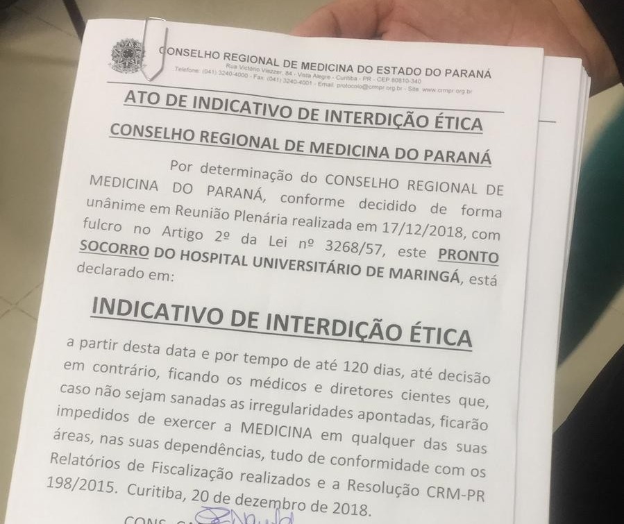 CRM faz indicativo de interdição ética do pronto-socorro do HU