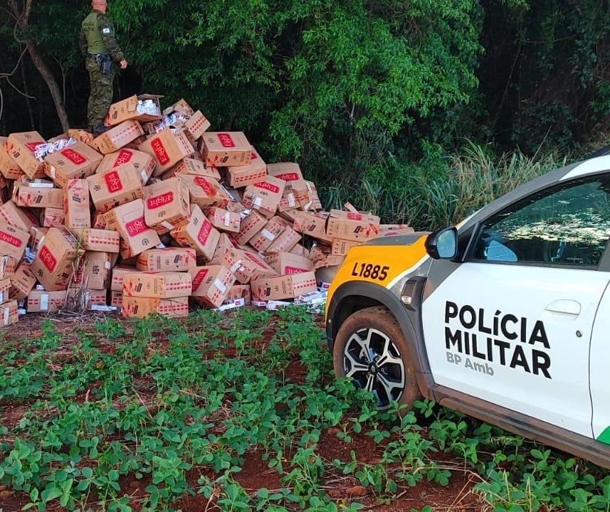 Polícia Ambiental apreende carga de cigarros contrabandeados do Paraguai