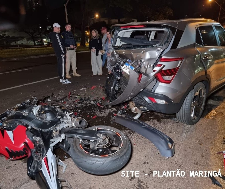 Acidente com moto de alta cilindrada deixa duas pessoas em estado grave, em Maringá