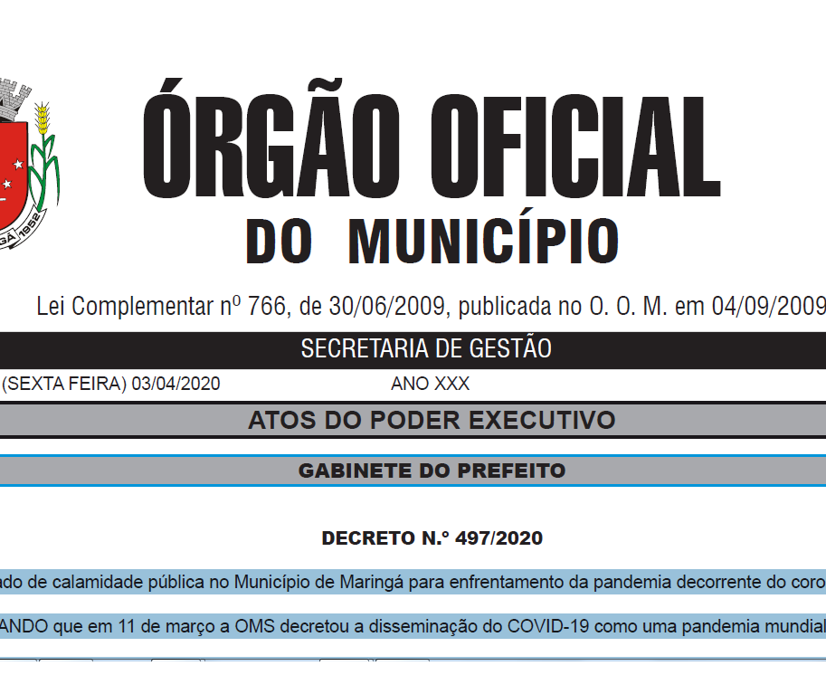 Maringá declara estado de calamidade pública  