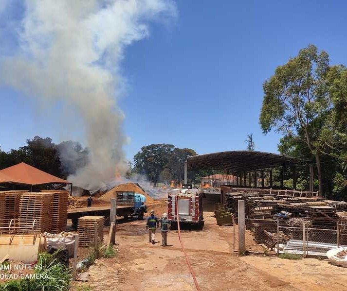 Incêndio atinge indústria de paletes de madeira em Paiçandu