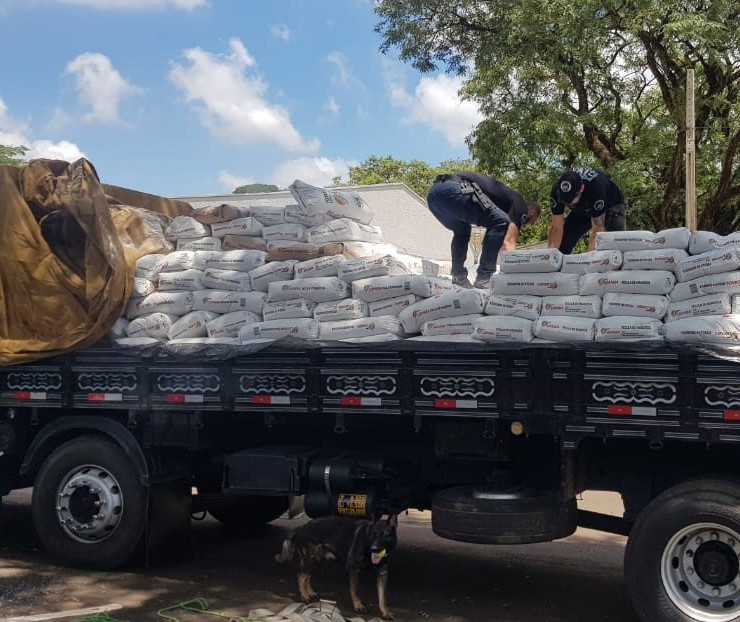 Com apoio de cães de faro, polícia apreende maconha em caminhão em Maringá