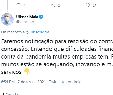 Prefeitura irá notificar TCCC para rescisão de contrato de concessão