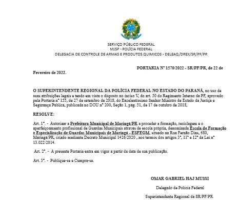 Portaria da PF autoriza criação de escola própria para formação de guardas municipais