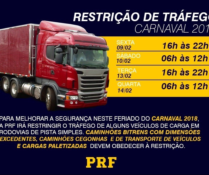 PRF restringe tráfego de veículos pesados no carnaval