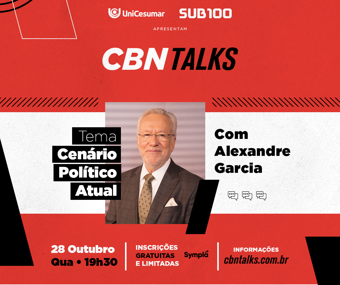 CBN Talks recebe o jornalista Alexandre Garcia nessa quarta (28); inscrição é gratuita