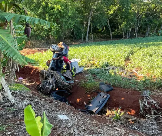 Motorista fica gravemente ferido após carro capotar em rodovia da região