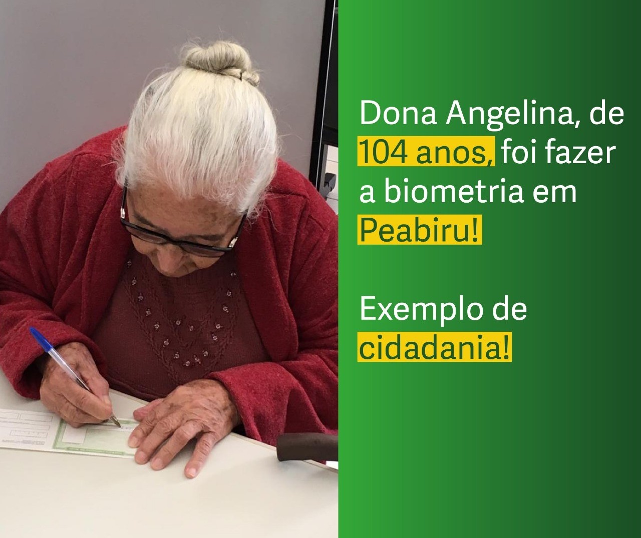 Eleitora de 104 anos entra na fila da biometria