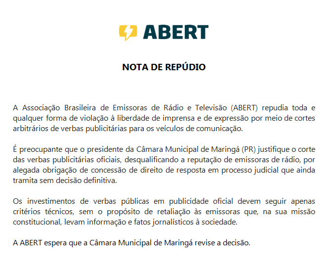 Associações de rádio e TV repudiam perseguição política sofrida pelo Grupo Maringá de Comunicação