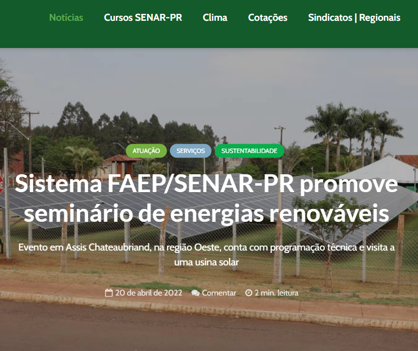 Seminário discute a instalação de sistemas de energia fotovoltaica no campo